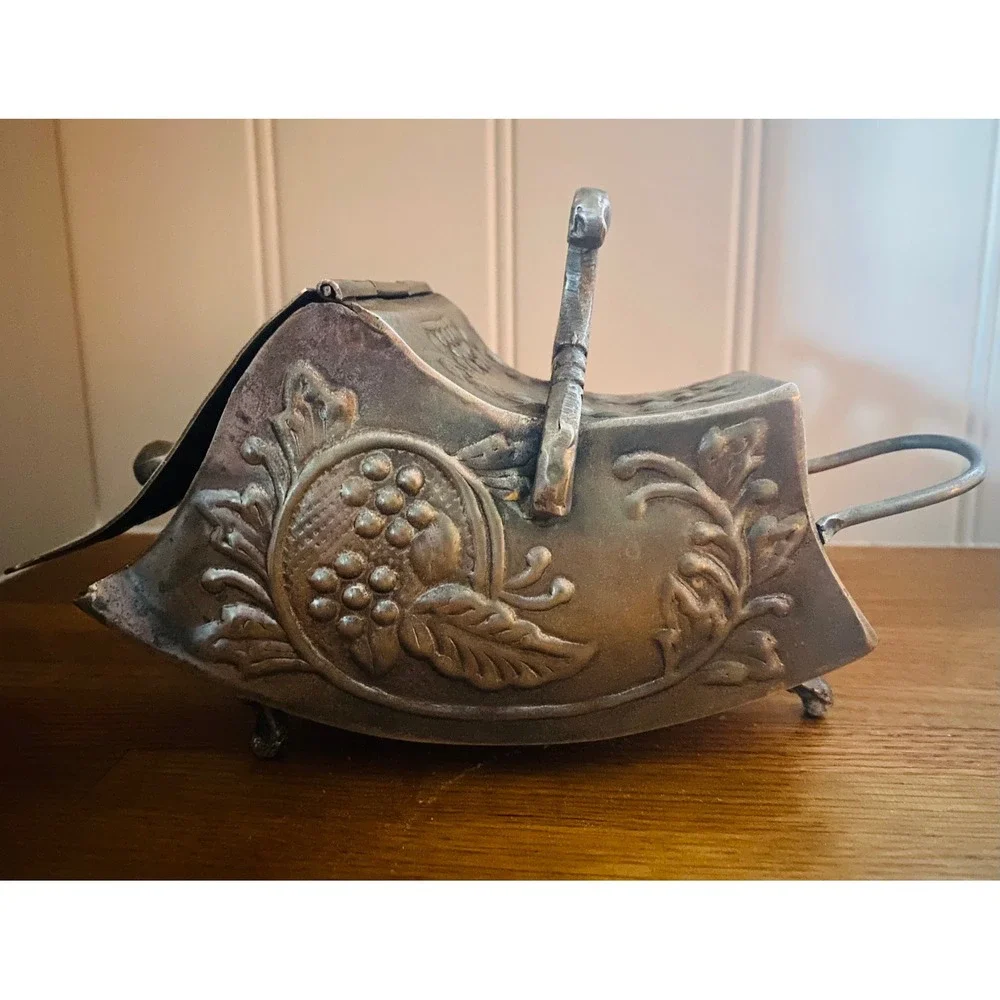 Vintage Silver Metal Sugar Scuttle | Sugar Bowl with Scoop | Silver Plated Dish